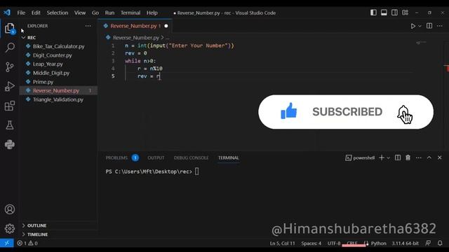 Python Program to Reverse a Number || #viral #python #programming #coding @himanshubaretha6382 смотреть онлайн