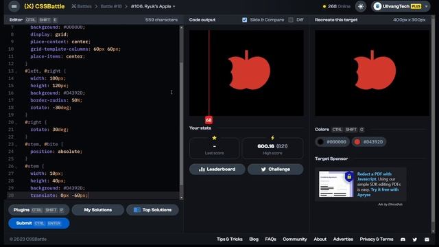 CSS Battle #106 - Ryuk's Apple | 100% match solution смотреть онлайн