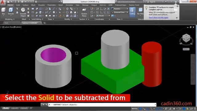 How to Subtract object in AutoCAD using Subtract command смотреть онлайн