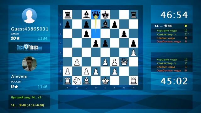 Анализ шахматной партии: Alvvvm - Guest43865031, 1-0 (по ChessFriends.com) смотреть онлайн