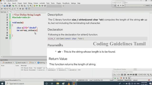 User Define Strlen() Function Implementation | C Programming in Tamil | String Length Function смотреть онлайн