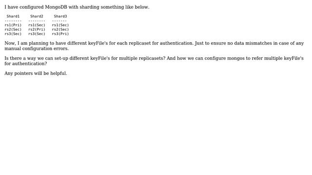 MongoDB sharding authentication with multiple keyFile's смотреть онлайн