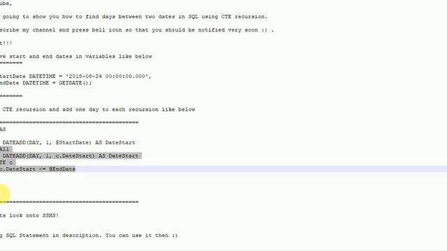 SQL: Show days between two date using CTE Recursion смотреть онлайн