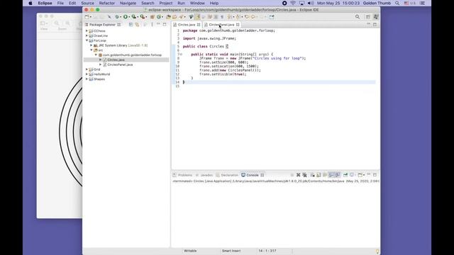 Drawing circles with for loop in Eclipse смотреть онлайн