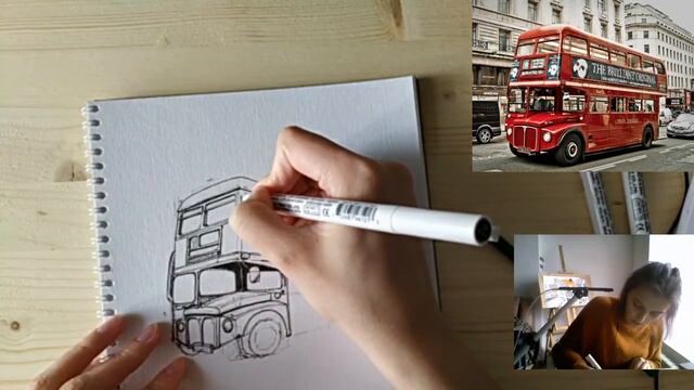 Рисуем лондонский автобус. Скетчинг.