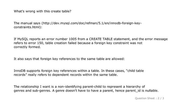MySQL : What's wrong with the Foreign Key Constraint in this table? смотреть онлайн