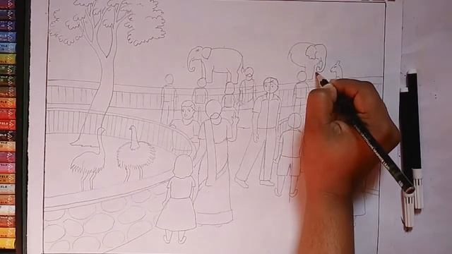 How To Draw A Scenery Of Zoo Step By Step With Oil Pastels For Beginners | Zoo Scenery Drawing Easy смотреть онлайн