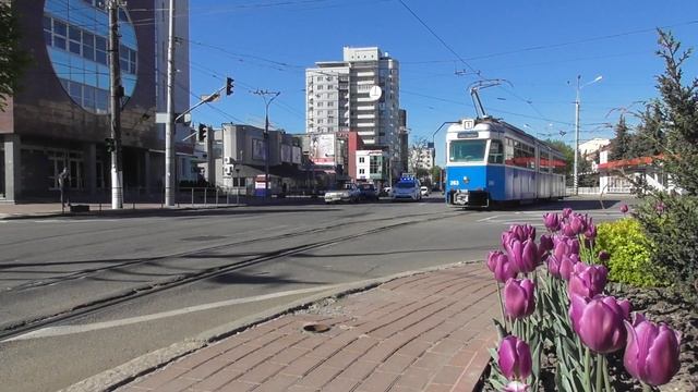 FHD. Весна. Тюльпаны и трамвай Be 4/6 Mirage №263 на улице Пирогова. Винница. Эпизод 110 смотреть онлайн