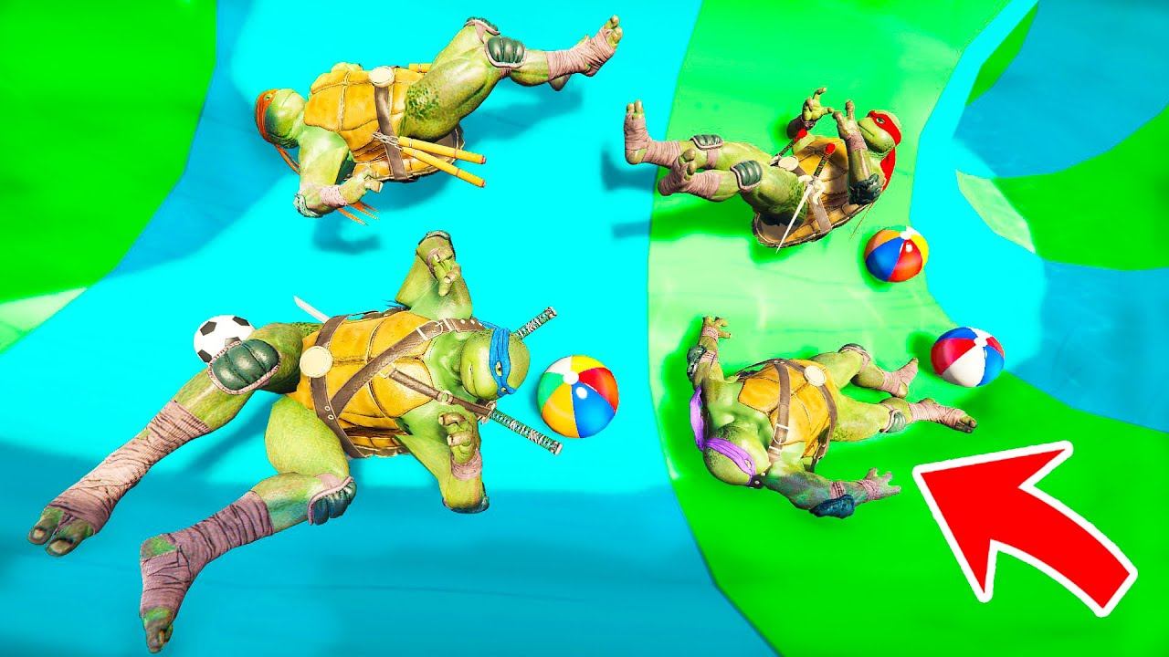 ГТА 5 СПУСК СО СКОЛЬЗКОЙ ГОРКИ ЗА ЧЕРЕПАШЕК НИНДЗЯ в АКВАПАРКЕ в ГТА 5 МОДЫ! ОБЗОР МОДА в GTA 5 смотреть онлайн