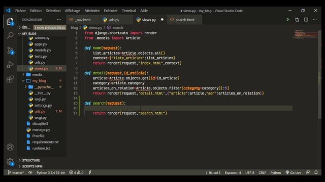 Créer des applications web avec django python (Fr) | Episode 8: Intégration de la recherche смотреть онлайн
