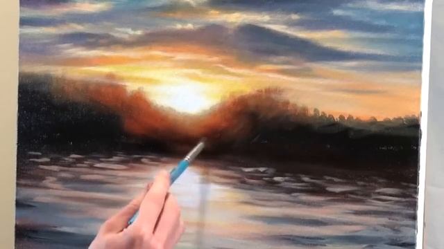 Acrylic Painting Lesson | Sunset and water landscape смотреть онлайн