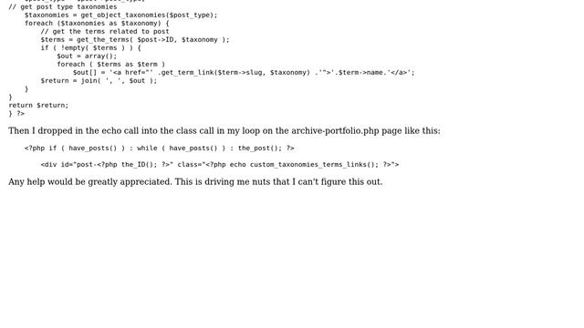 Wordpress: Add custom taxonomies as class names to an archive page of custom post types смотреть онлайн