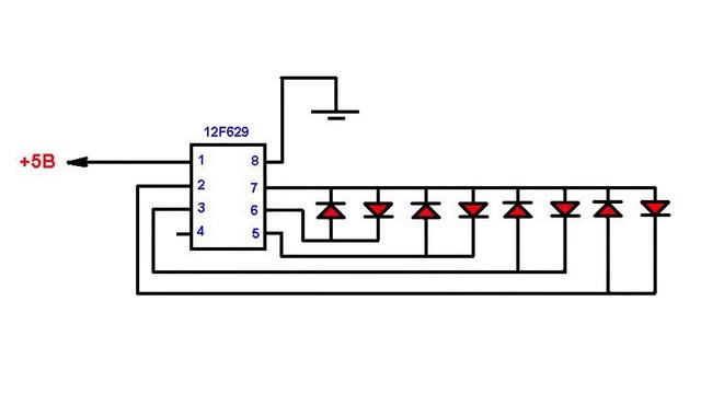 Бегущие огни на контроллере PIC12F629 смотреть онлайн