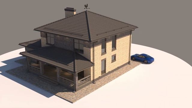 Проект 175+40 м2 двухэтажного дома с гаражом и 5 спальнями из жёлтого и коричневого кирпича смотреть онлайн