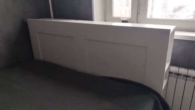 Кровать BRIMNES БРИМНЭС Каркас кровати с ящиками,160x200 см/ изголовье с полкой, матрас ХОВОГ смотреть онлайн