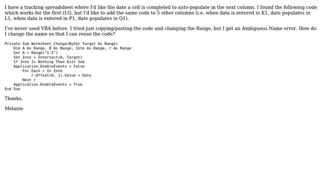 VBA - auto-populate date when data entered in cell смотреть онлайн