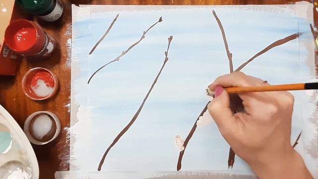 Как нарисовать ветку вербы очень легко и быстро, красками. Рисуем с детьми весну. Весенний пейзаж. смотреть онлайн