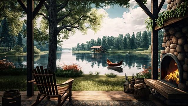 Наслаждайтесь спокойствием на берегу озера в летний день расслабьтесь на кресле у огня смотреть онлайн
