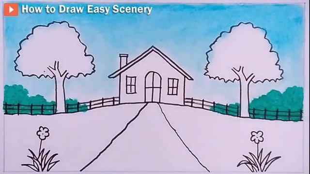 How To Draw Beautiful House And Garden | Easy Scenery Drawing