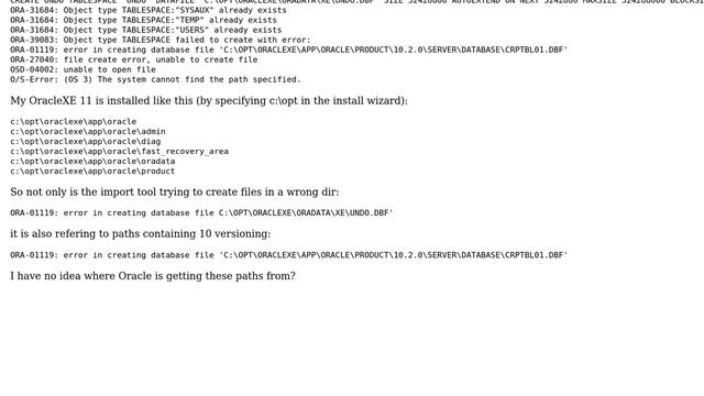 Databases: migration of oracle xe 10 to xe 11 fails with wrong paths used in the import смотреть онлайн