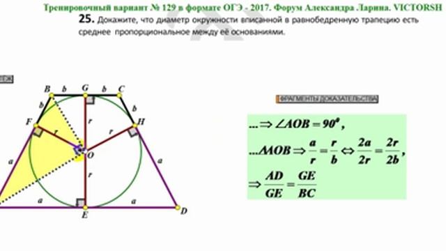 МАТЕМАТИКА к ОГЭ Окружность вписанная в равнобедренную трапецию 25129 смотреть онлайн