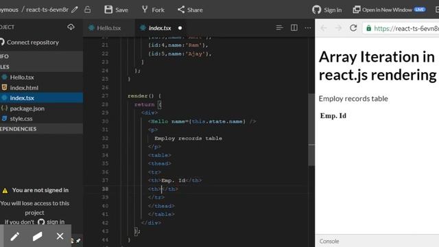 How to use for loop to iterate array data in React.js rendering | Array Data Binding in React смотреть онлайн