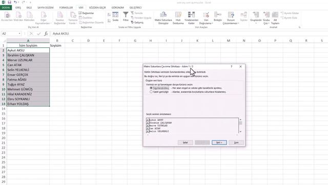 EXCEL TEK SÜTUNDA KİŞİ İSİM ve SOYİSİMLERİ AYIRMAK | BÖLMEK смотреть онлайн