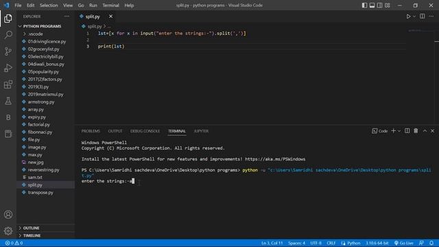 A python program using split method смотреть онлайн