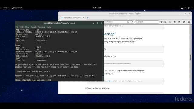 Установка Docker (script) в Fedora 24 Workstation смотреть онлайн