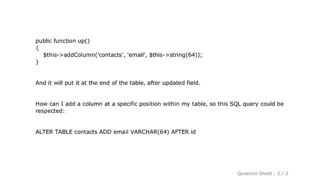 MySQL : How to add a new column with Yii 2 migrations on a specific position in a table? смотреть онлайн
