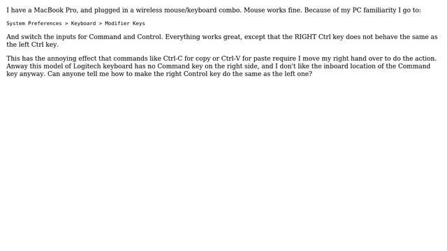Logitech Keyboard on MacBook Pro - right Ctrl key not mapping correctly смотреть онлайн