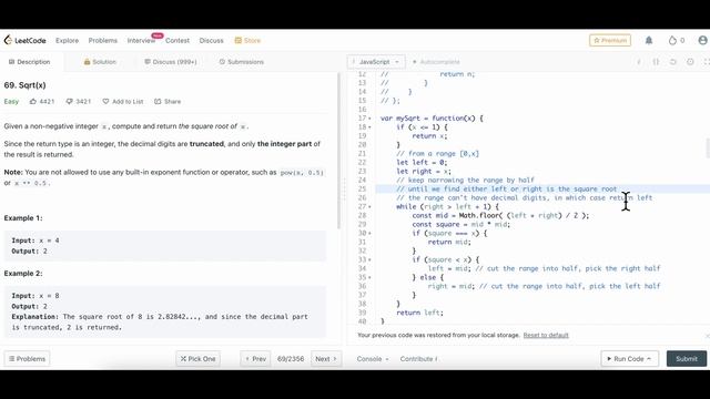 带你一起刷Leetcode算法题 - 69.Sqrt(x) - 二分法 - Easy - JavaScript смотреть онлайн