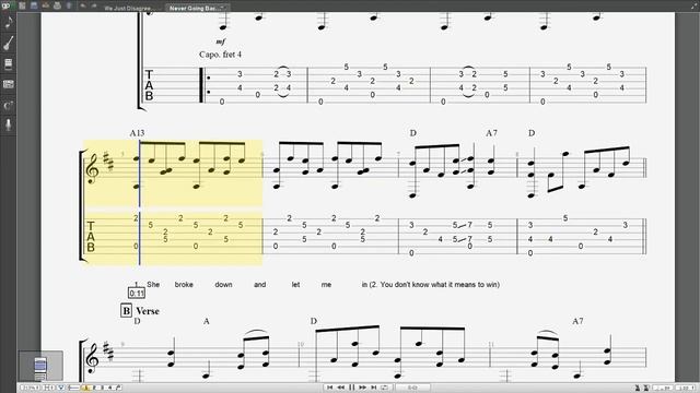 Never Going Back Again (guitar tab on Guitar Pro player) смотреть онлайн