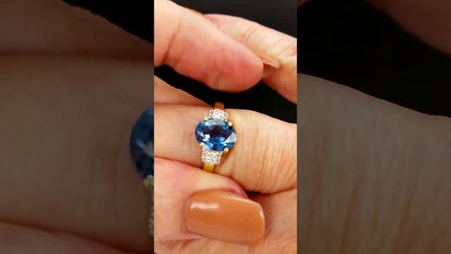2.29ct Genuine London Blue Topaz Solitaire w/Zircon 10k Yellow Gold Ring смотреть онлайн