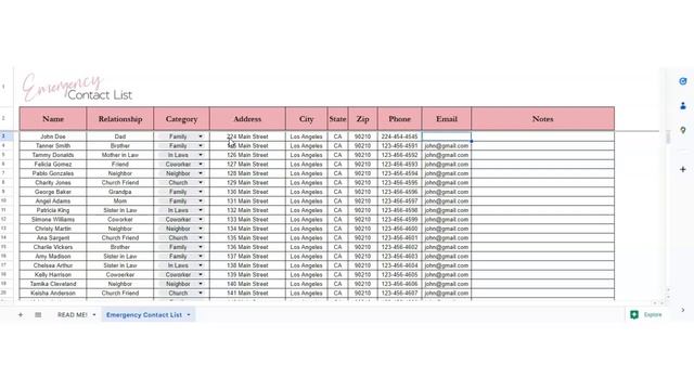 Emergency Contact List Template Excel Spreadsheet, Emergency Contacts Tracker Google Sheets смотреть онлайн