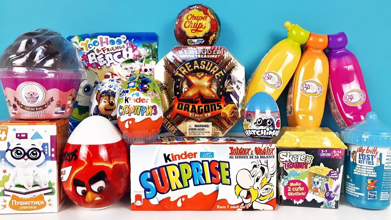 15 Киндер Сюрпризов, Unboxing Kinder Surprise BANANAS, Treasure X, ANGRY BIRDS 2, Paw Patrol, YooHoo