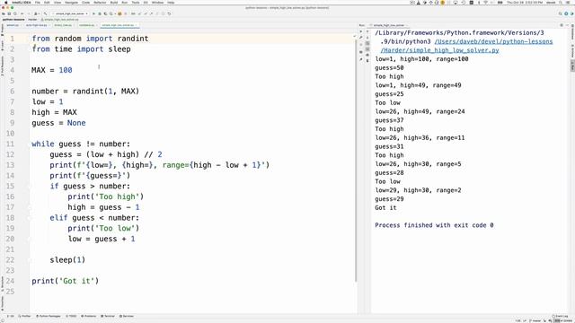 A Python program that uses a binary search to find a randomly chosen integer between 1 and 100. смотреть онлайн