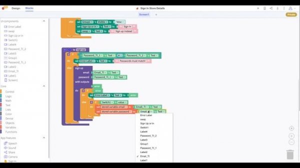 Sign in Screen with Stored Variables - Thunkable Drag and Drop UI