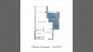 Пример дизайн проекта квартиры площадью 43,28 кв м  в ЖК Династия