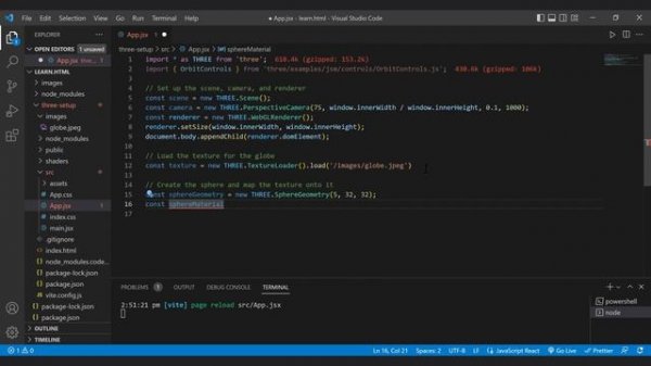 Create a Globe with mouse movement in Three.Js & Vite + React app