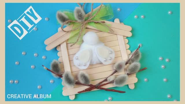 Пасхальная поделка из палочек от мороженого и веточек вербы. смотреть онлайн