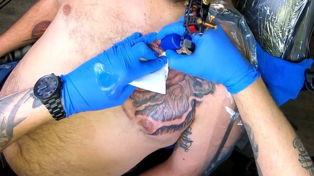 Tattoo Process : Amazing Lion Chest Tattoo
