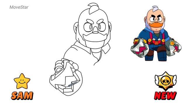 How To Draw SAM ? | Brawl Stars | New Brawler | Step By Step | Line Art Drawing смотреть онлайн