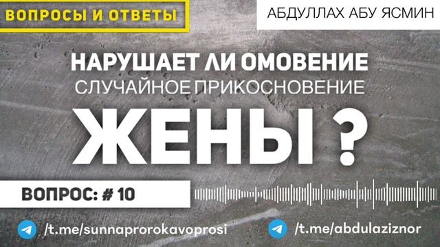 Абдуллах Абу Ясмин: Нарушает ли омовение случайное прикосновение жены ? Вопрос: # 10