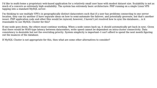 DevOps & SysAdmins: Is MySQL Cluster appropriate for a small, low-volume multi-homed system? смотреть онлайн