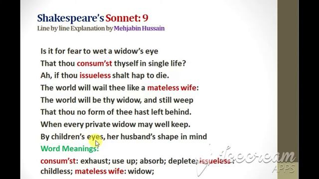 Sonnet 9 by William Shakespeare Line by line Explanation in English смотреть онлайн