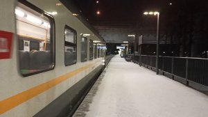 Москва снег зима прибывает поезд ЭП2Д-009 РЖД Дмитров - Москва|Московский транспорт