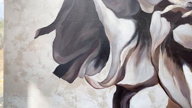 Большая интерьерная картина цветы маслом с пионом "Ветер перемен" 100х80 см смотреть онлайн