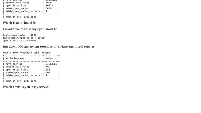 Databases: How to force higher values of open_files_limit or table_open_cache? (2 Solutions!!) смотреть онлайн