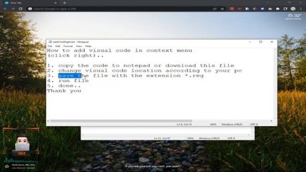 "Open in Visual Studio Code" to Right Click menu in Windows 10